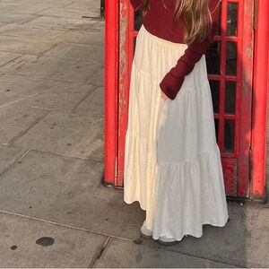 Stradivarius Cream Ruched Pencil Maxi Skirt